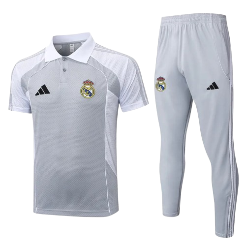 25-26 Real Madrid Grey White Polo Tracksuit