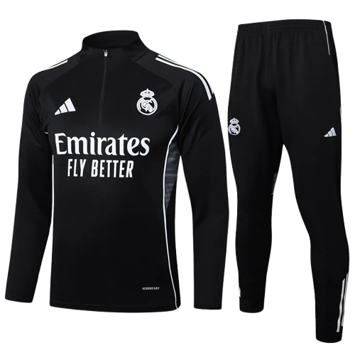 25-26 Real Madrid Black Half Pull Tracksuit
