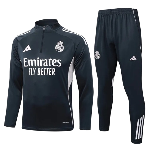 25-26 Real Madrid Dark Gray Half Pull Tracksuit