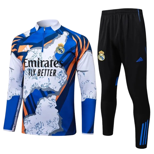25-26 Real Madrid White Blue Half Pull Tracksuit