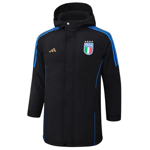 24-25 Italy Black Hooded Windbreaker Fabric Cotton Coat
