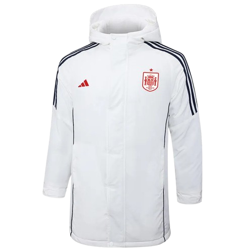 24-25 Spain White Hooded Windbreaker Fabric Cotton Coat