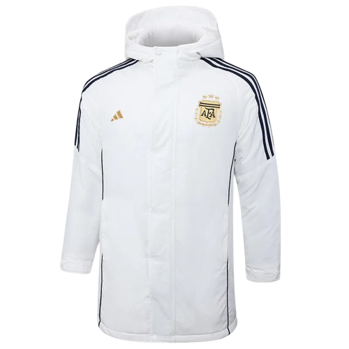 24-25 Argentina White Hooded Windbreaker Fabric Cotton Coat
