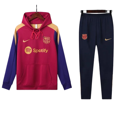 24-25 Barcelona Jujube Red Hoodie Tracksuit