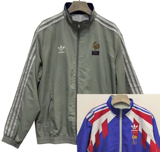 1990-1991 France Grey & Blue Retro Double Sided Windbreaker