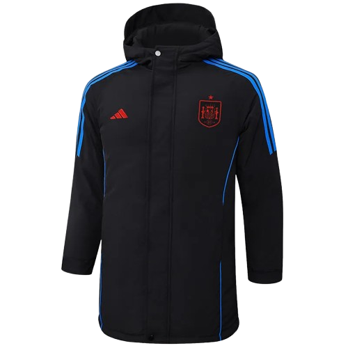 24-25 Spain Black Hooded Windbreaker Fabric Cotton Coat