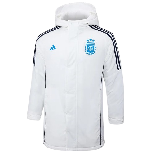 24-25 Argentina White Hooded Windbreaker Fabric Cotton Coat